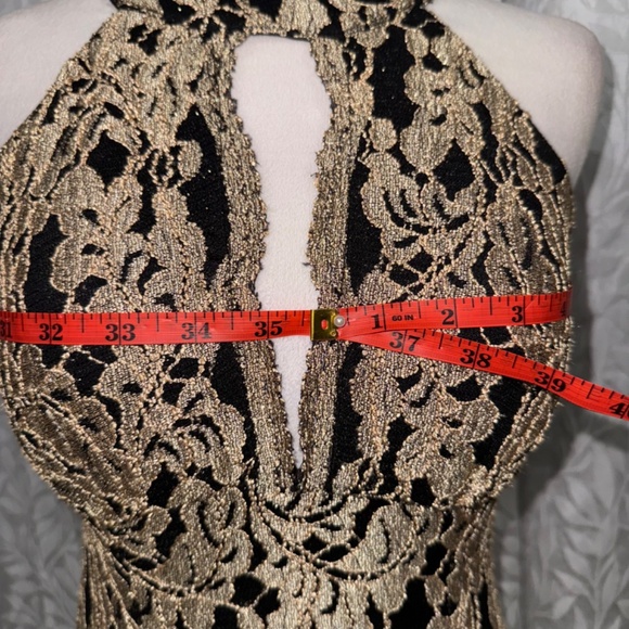 black and gold body con formal prom halter fitted size small bridesmaid dress - Picture 9 of 11